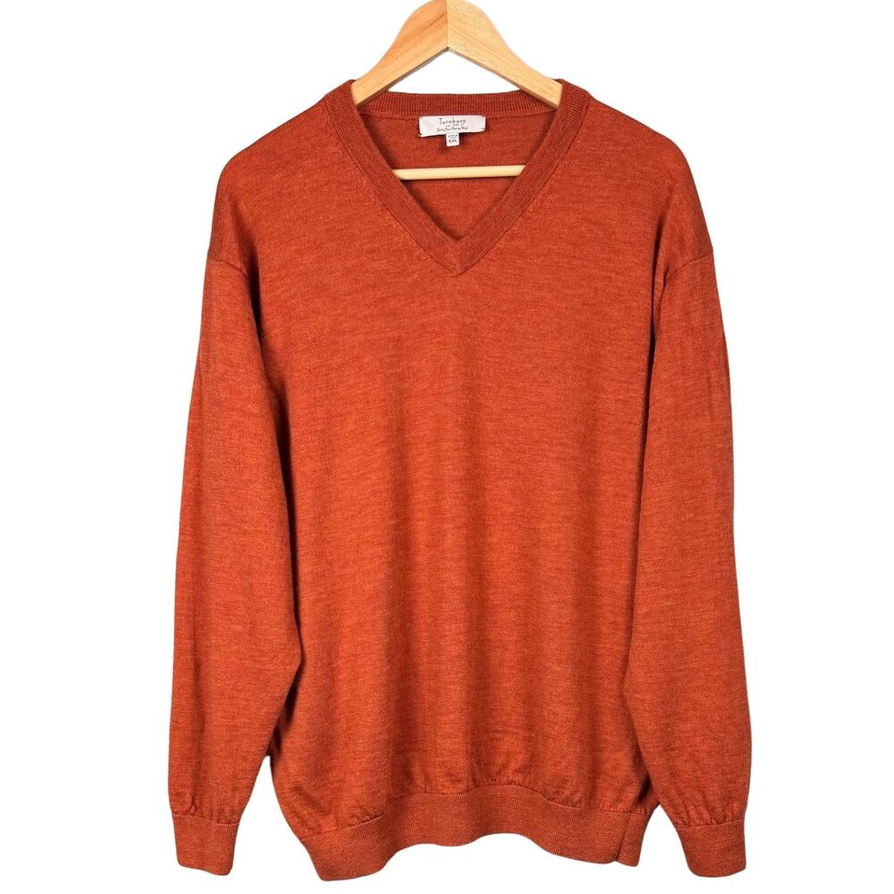 Turnbury Sweater Mens 100% Extra Fine Merino Wool V-Neck XXL Orange Barn Classic